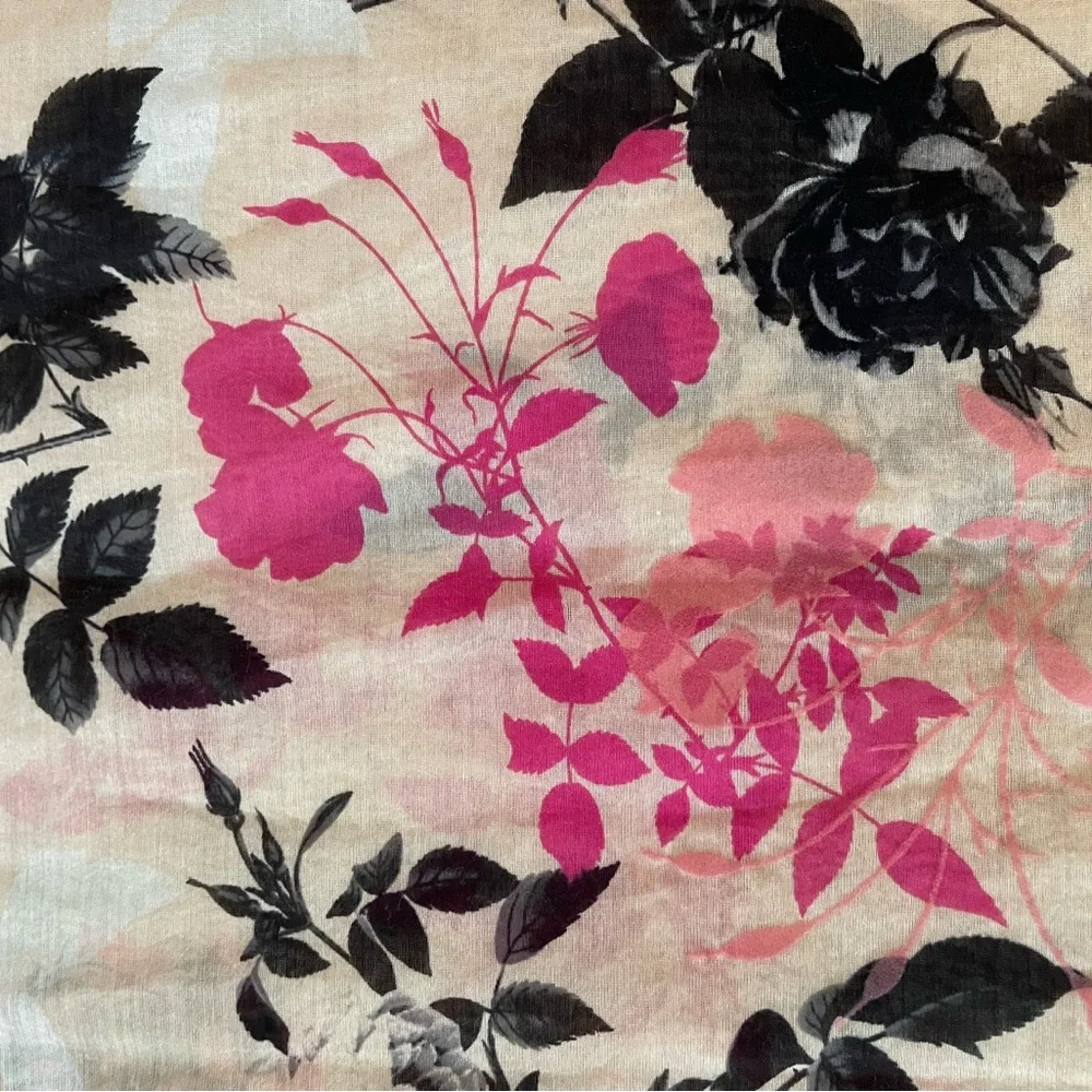 Talbots Cotton Silk Floral Scarf Pink Rose Print 26x66 Lightweight Wrap
